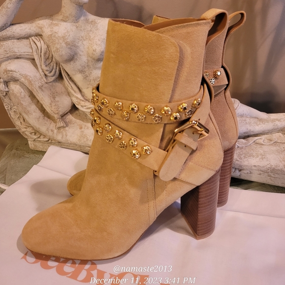 See by Chloe Lean Embellished Bootie Suede Leather Heeled Boot Size 8 #654 - Picture 8 of 14